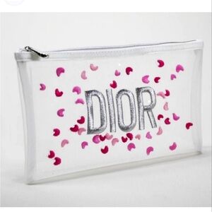 Dior NWOT White and Pink‎ Cosmetic Bag with Dior products